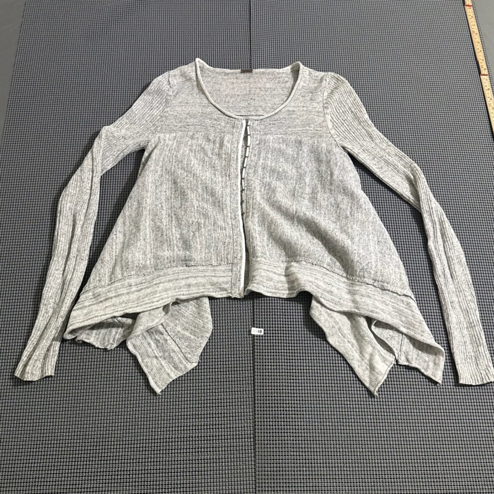 Free People Gray Hook Eye Asymmetrical Rib Knit Cardigan Estimated XS